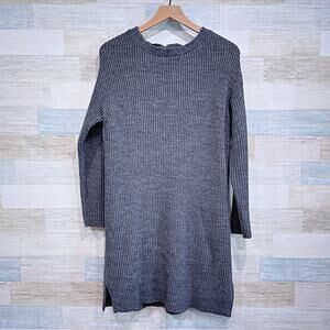 J CREW Open Back Flannel Ribbed Sweater Dress Gray Wool Alpaca Womens Small